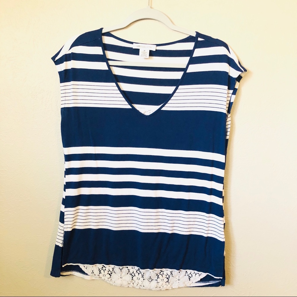 Liz Claiborne -Striped navy/white vneck Size M